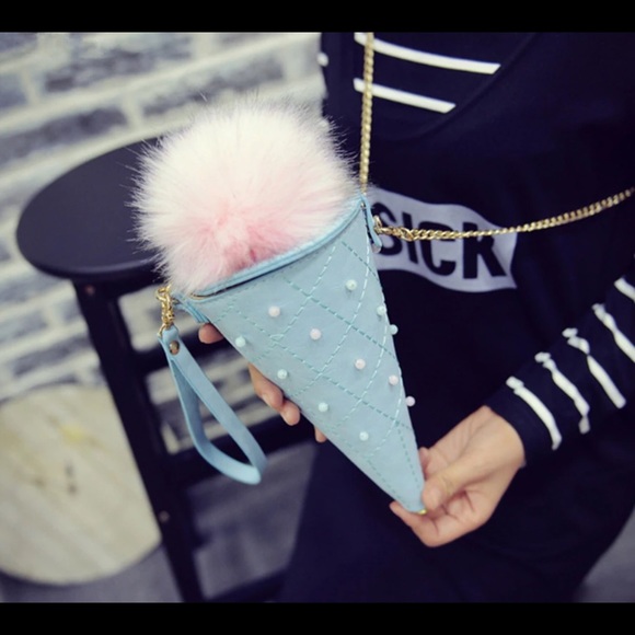 oliolis Handbags - 🍦 Ice Cream Cone Clutch Fur Ball Blue🍦